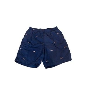 J Mclaughlin Mens Gingham Blue Fish Fishes Swim Trunks Suit Bathing Size S RARE‎